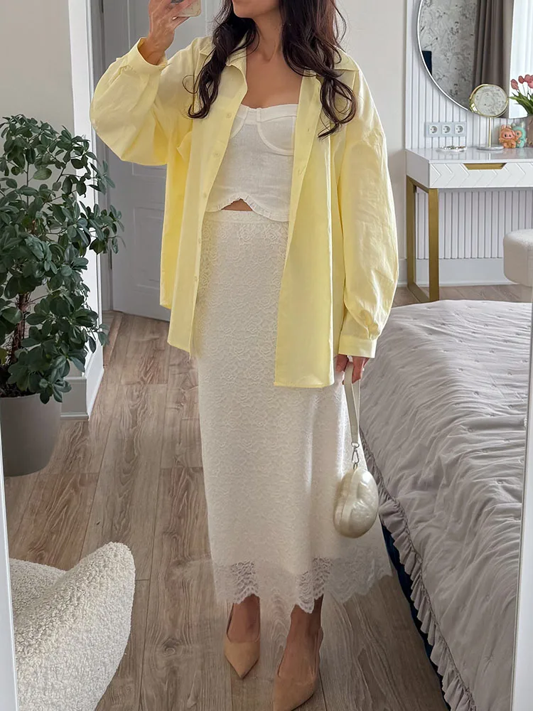 White Lace Skirt Maxi Bodycon Women Summer Office Wear Elegant Formal Skirts With Lace Lady Elastic Waist Lace Black Skirt Long
