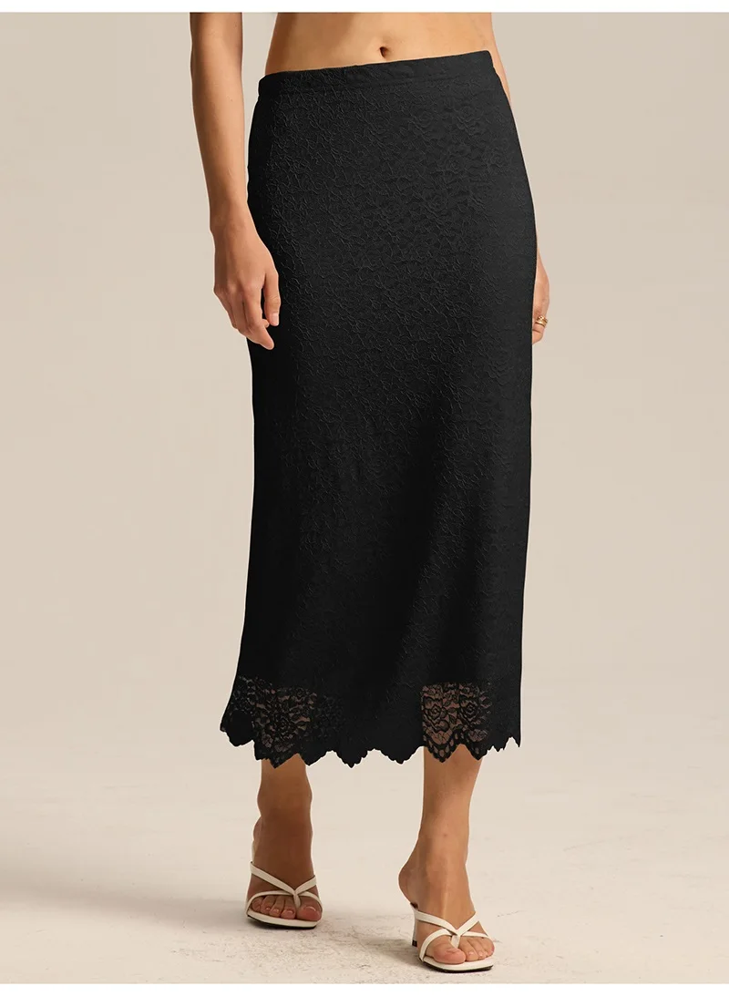 White Lace Skirt Maxi Bodycon Women Summer Office Wear Elegant Formal Skirts With Lace Lady Elastic Waist Lace Black Skirt Long