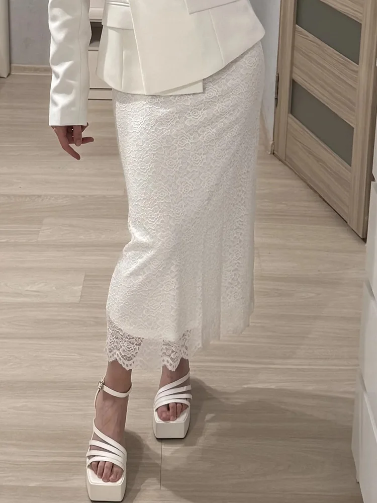 White Lace Skirt Maxi Bodycon Women Summer Office Wear Elegant Formal Skirts With Lace Lady Elastic Waist Lace Black Skirt Long