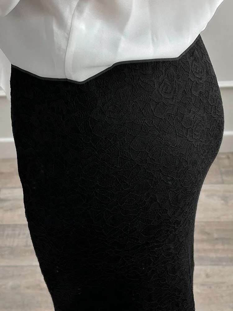 White Lace Skirt Maxi Bodycon Women Summer Office Wear Elegant Formal Skirts With Lace Lady Elastic Waist Lace Black Skirt Long