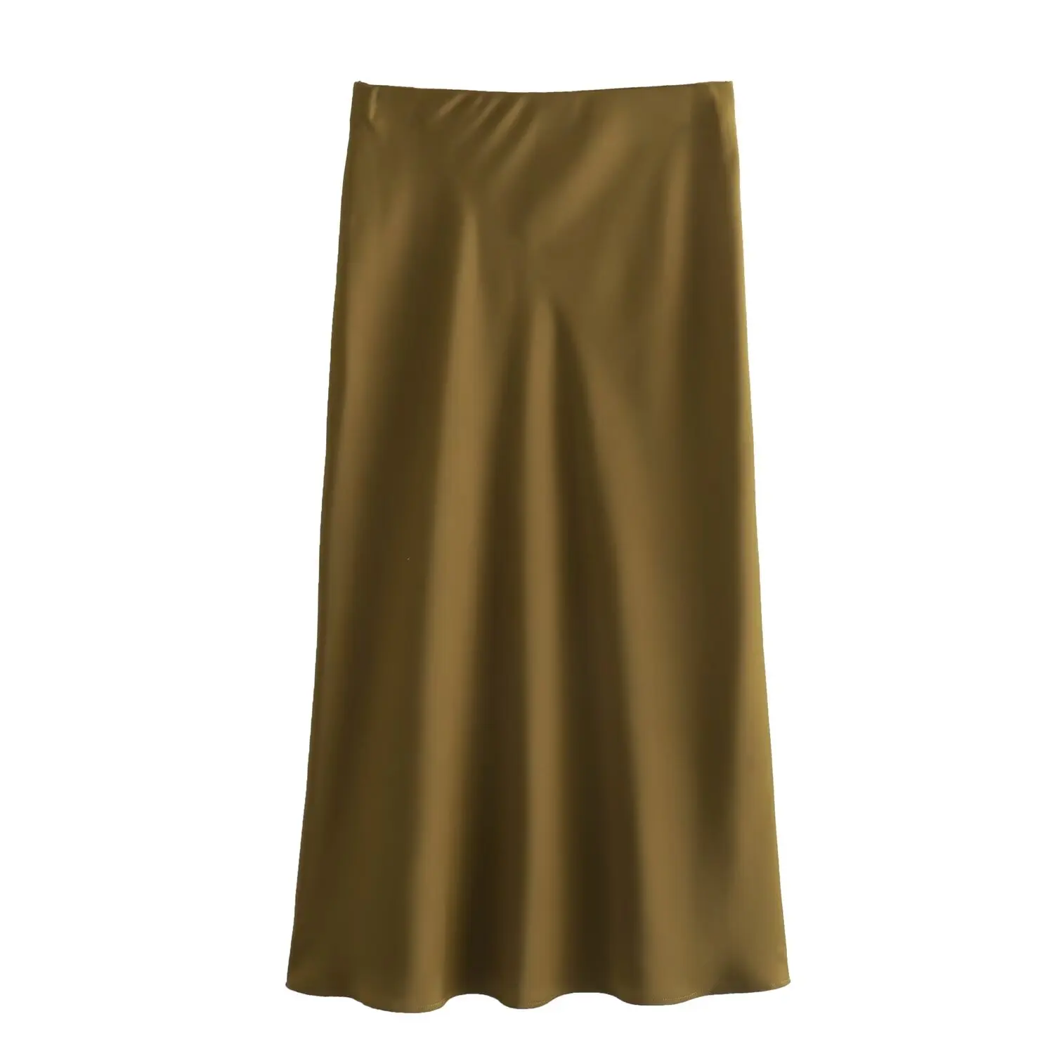 2024 New Women's European And American Style Fashion Silk Satin Texture High Waist Skirt Street Style Elegant Mid-length Skirt