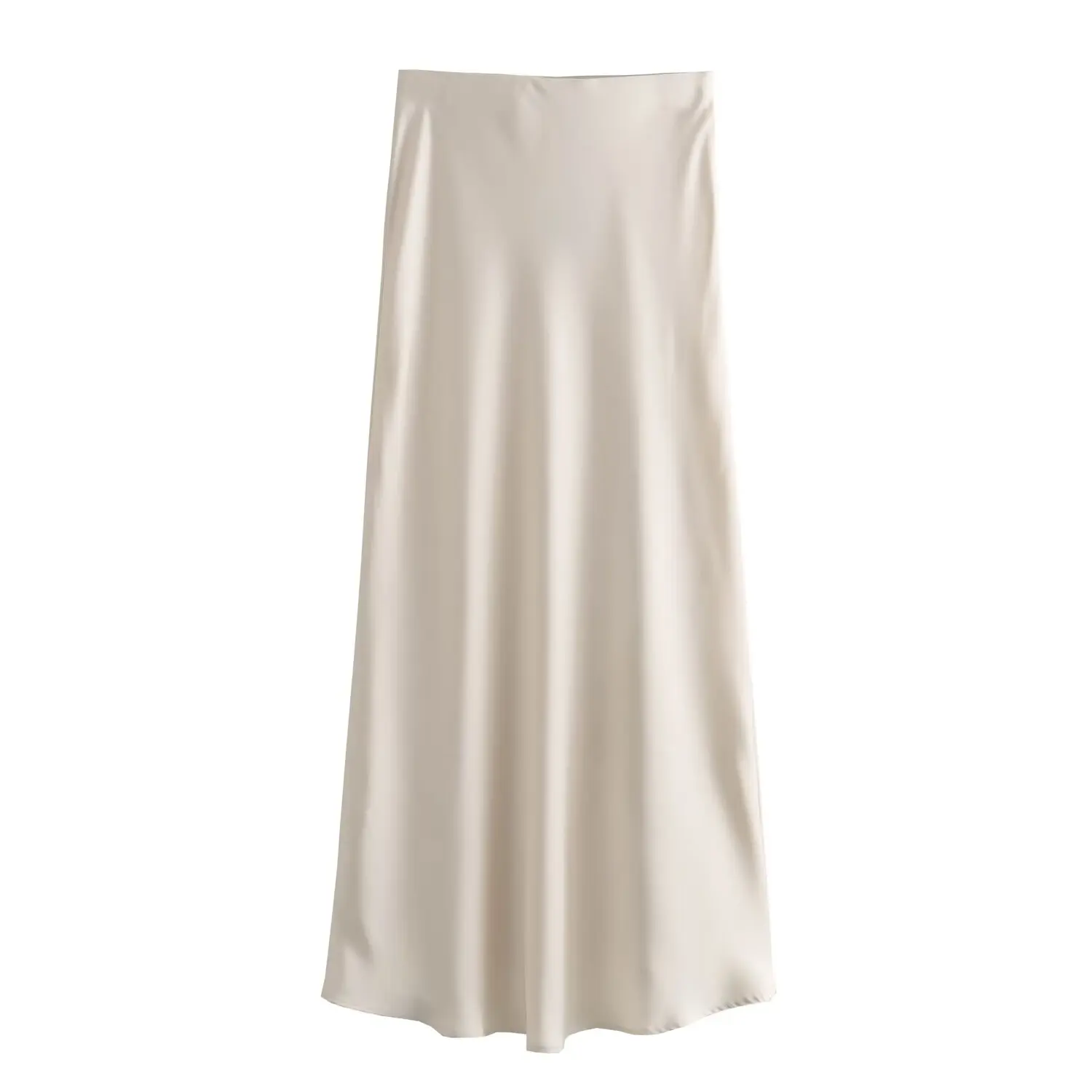 2024 New Women's European And American Style Fashion Silk Satin Texture High Waist Skirt Street Style Elegant Mid-length Skirt