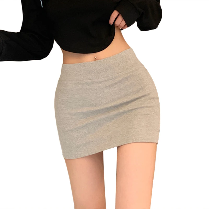 Xingqing y2k Skirts 2000s Women Sexy Clothes Solid Color Elastic High Waist Bodycon Mini Skirt Club Party Skirts Streetwear