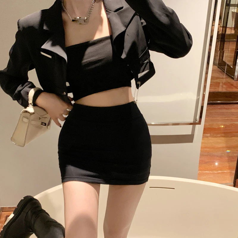Xingqing y2k Skirts 2000s Women Sexy Clothes Solid Color Elastic High Waist Bodycon Mini Skirt Club Party Skirts Streetwear