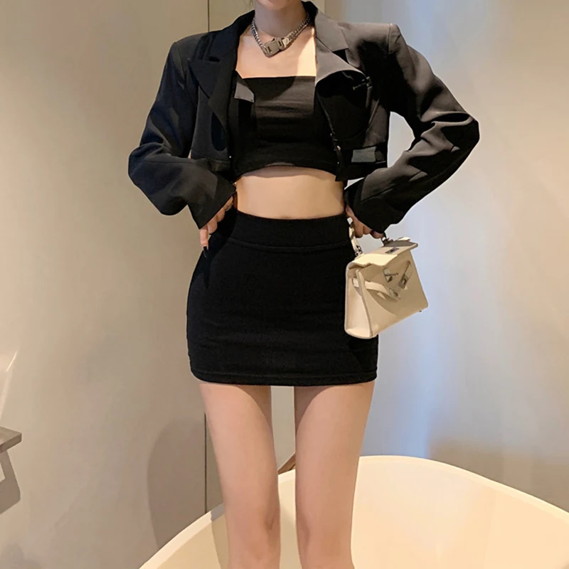 Xingqing y2k Skirts 2000s Women Sexy Clothes Solid Color Elastic High Waist Bodycon Mini Skirt Club Party Skirts Streetwear