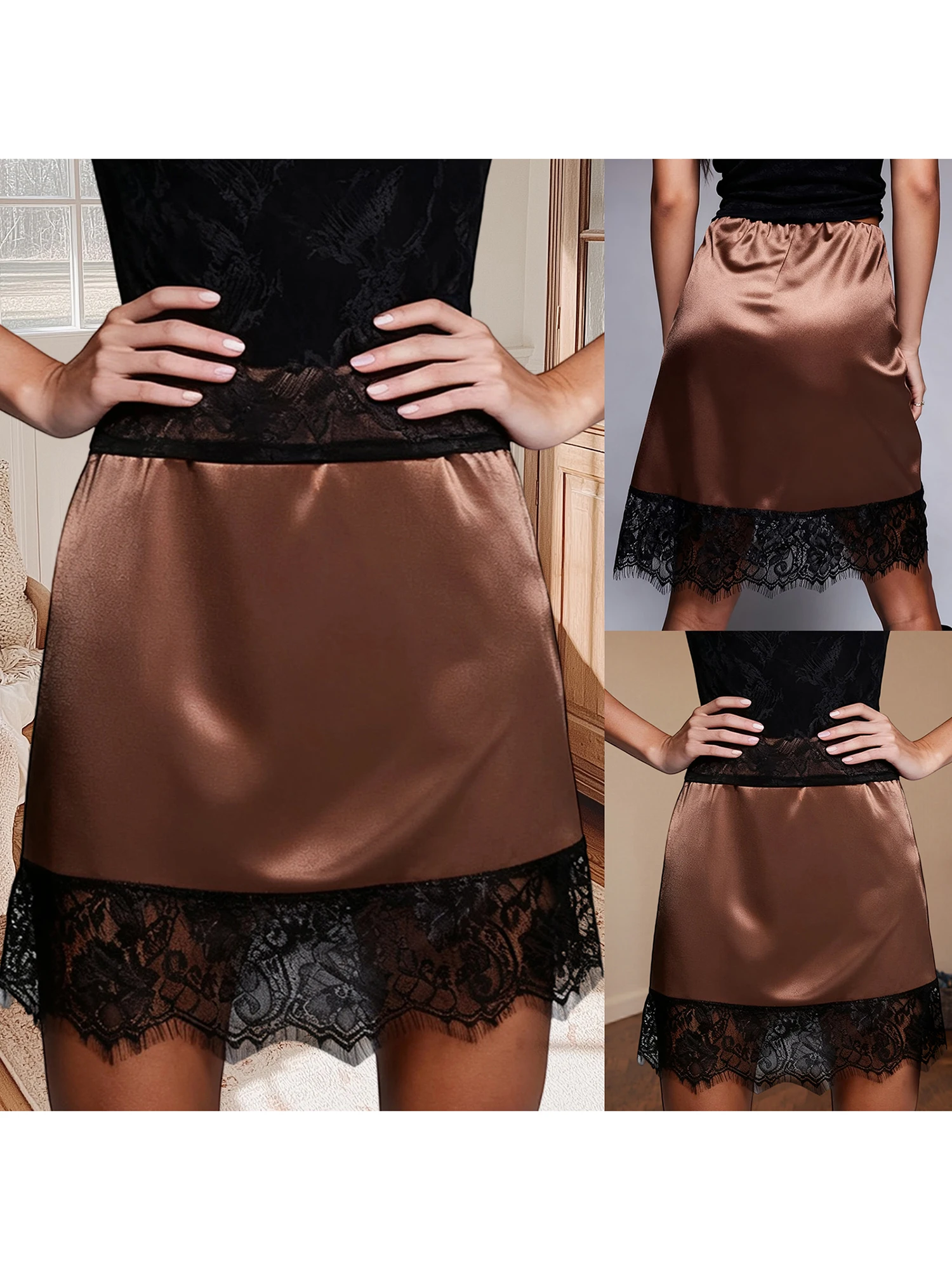 Women Skirt High Elastic Waist Lace Patchwork Stylish Summer Going Out Club Skirts