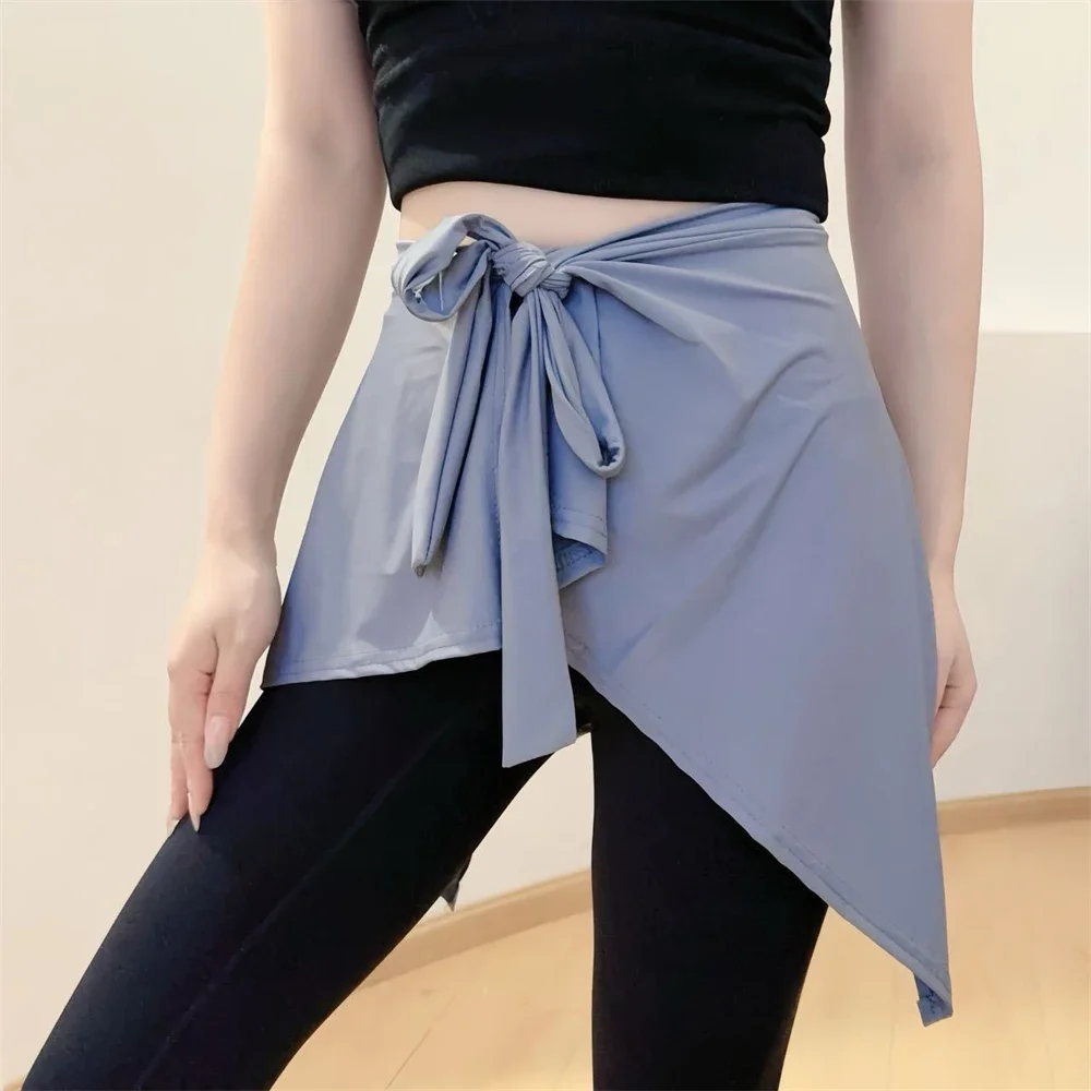 Lightweight Solid Color Yoga Tennis Skirt Women Tie Up Wrap Hip Covering Asymmetrical Scarf Skirt for Workout Running