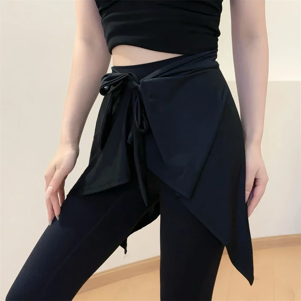 Lightweight Solid Color Yoga Tennis Skirt Women Tie Up Wrap Hip Covering Asymmetrical Scarf Skirt for Workout Running
