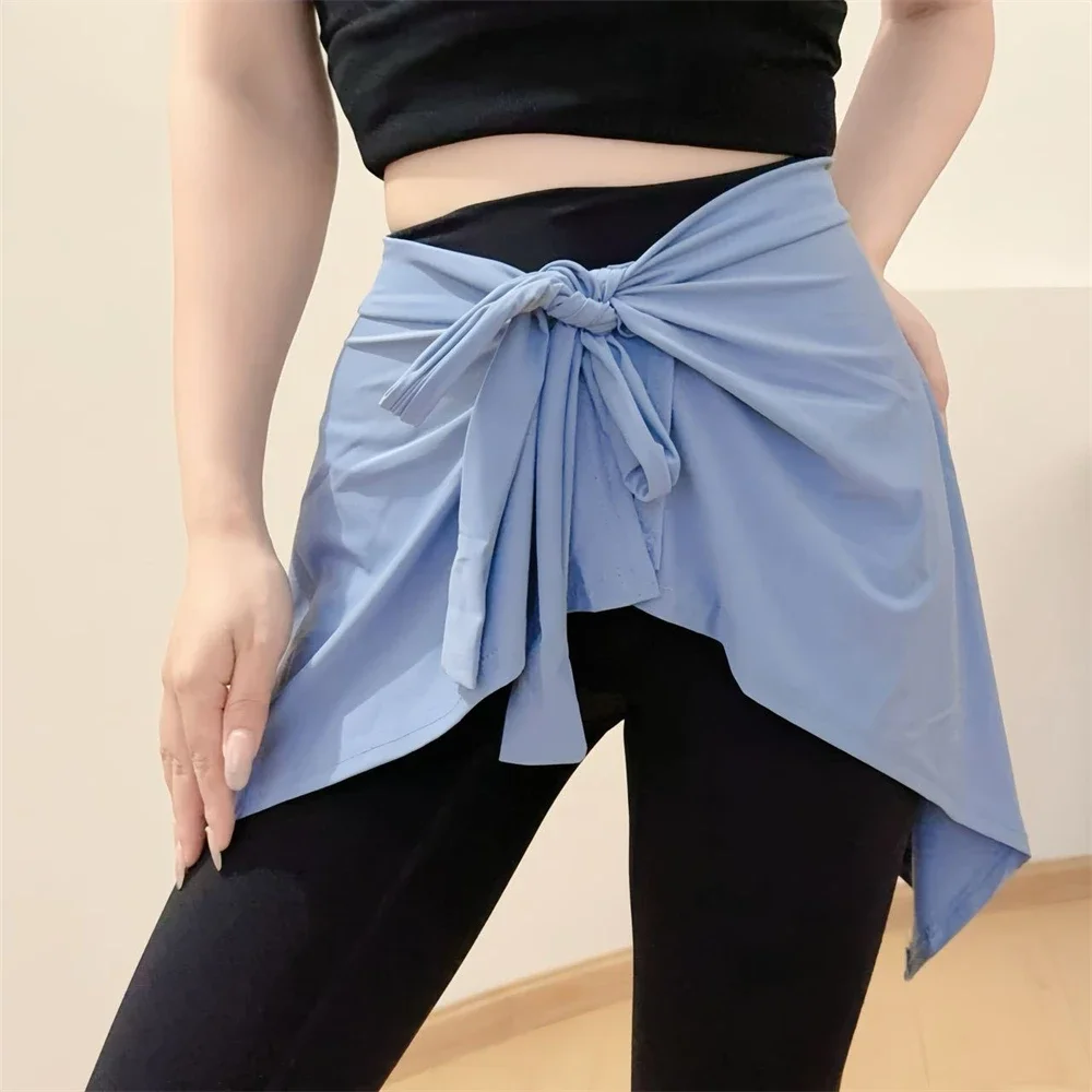 Lightweight Solid Color Yoga Tennis Skirt Women Tie Up Wrap Hip Covering Asymmetrical Scarf Skirt for Workout Running
