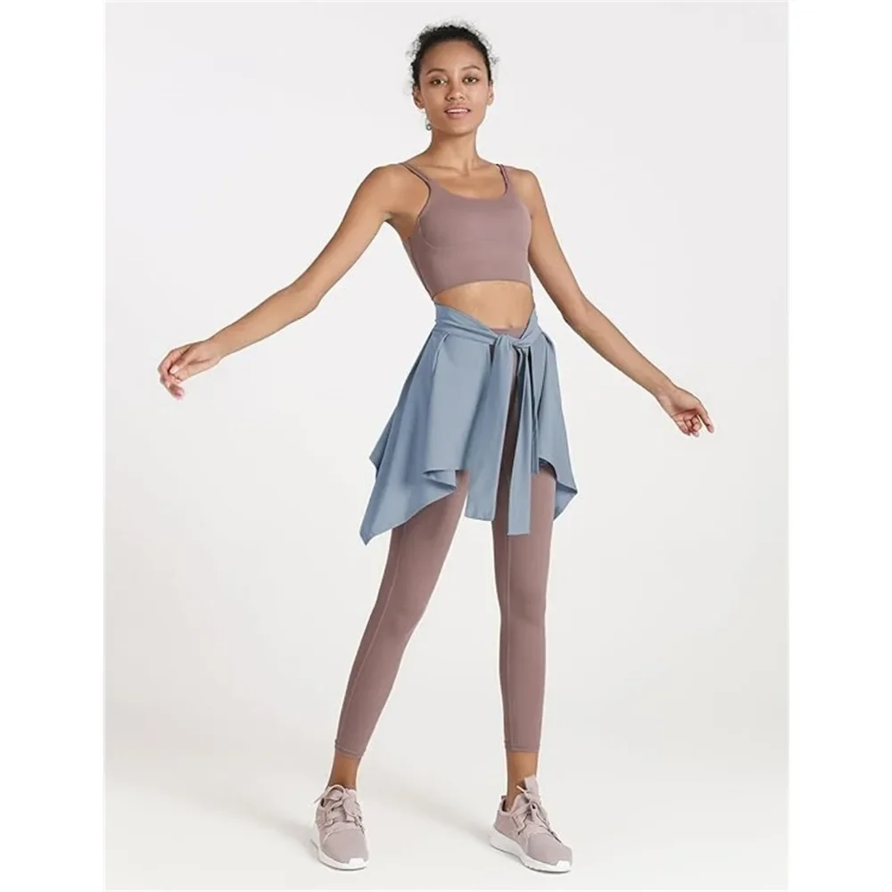 Lightweight Solid Color Yoga Tennis Skirt Women Tie Up Wrap Hip Covering Asymmetrical Scarf Skirt for Workout Running