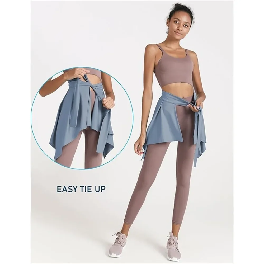 Lightweight Solid Color Yoga Tennis Skirt Women Tie Up Wrap Hip Covering Asymmetrical Scarf Skirt for Workout Running