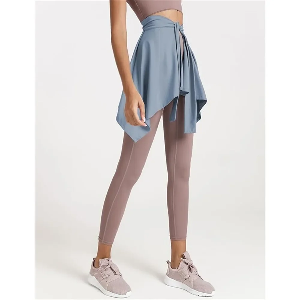 Lightweight Solid Color Yoga Tennis Skirt Women Tie Up Wrap Hip Covering Asymmetrical Scarf Skirt for Workout Running