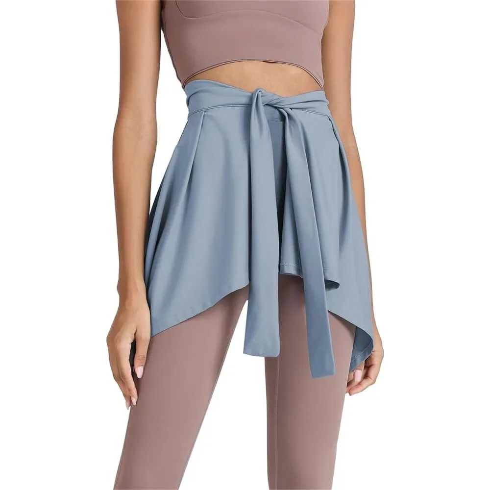 Lightweight Solid Color Yoga Tennis Skirt Women Tie Up Wrap Hip Covering Asymmetrical Scarf Skirt for Workout Running