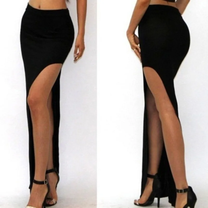 Fashion Split Skirts Women Sexy Long Sexy Skirts Open Side Split Skirt Long High Waist High Slit Maxi Skirt Black