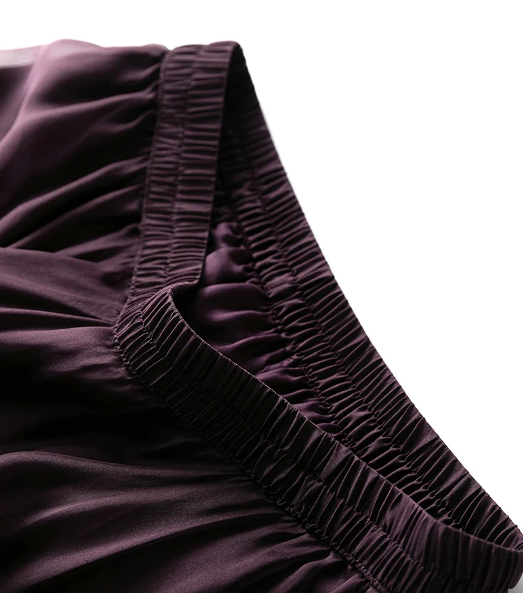 Women Silk Skirt 100% Mulberry Silk Purple With Double Lining Summer Beach Elastic Waist Vacation Skirts Office Lady Party MM795