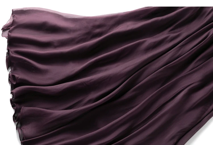 Women Silk Skirt 100% Mulberry Silk Purple With Double Lining Summer Beach Elastic Waist Vacation Skirts Office Lady Party MM795