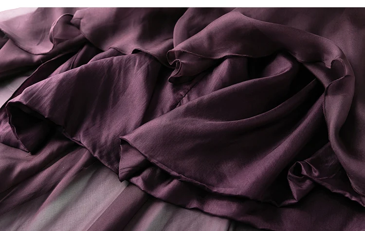 Women Silk Skirt 100% Mulberry Silk Purple With Double Lining Summer Beach Elastic Waist Vacation Skirts Office Lady Party MM795