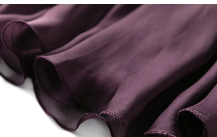 Women Silk Skirt 100% Mulberry Silk Purple With Double Lining Summer Beach Elastic Waist Vacation Skirts Office Lady Party MM795