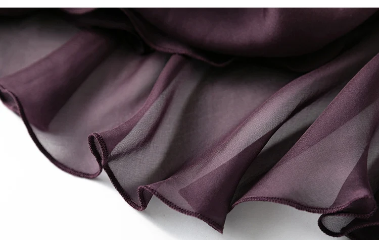 Women Silk Skirt 100% Mulberry Silk Purple With Double Lining Summer Beach Elastic Waist Vacation Skirts Office Lady Party MM795