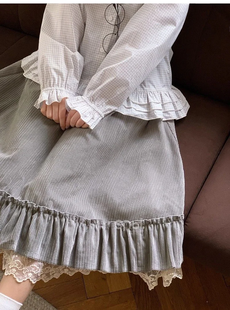 Spring Sweet Cute Long Skirt Women Vintage Preppy Style Lace Patchwork Kawaii Skirts Japan Retro Casual Lady Elegant Long Skirts