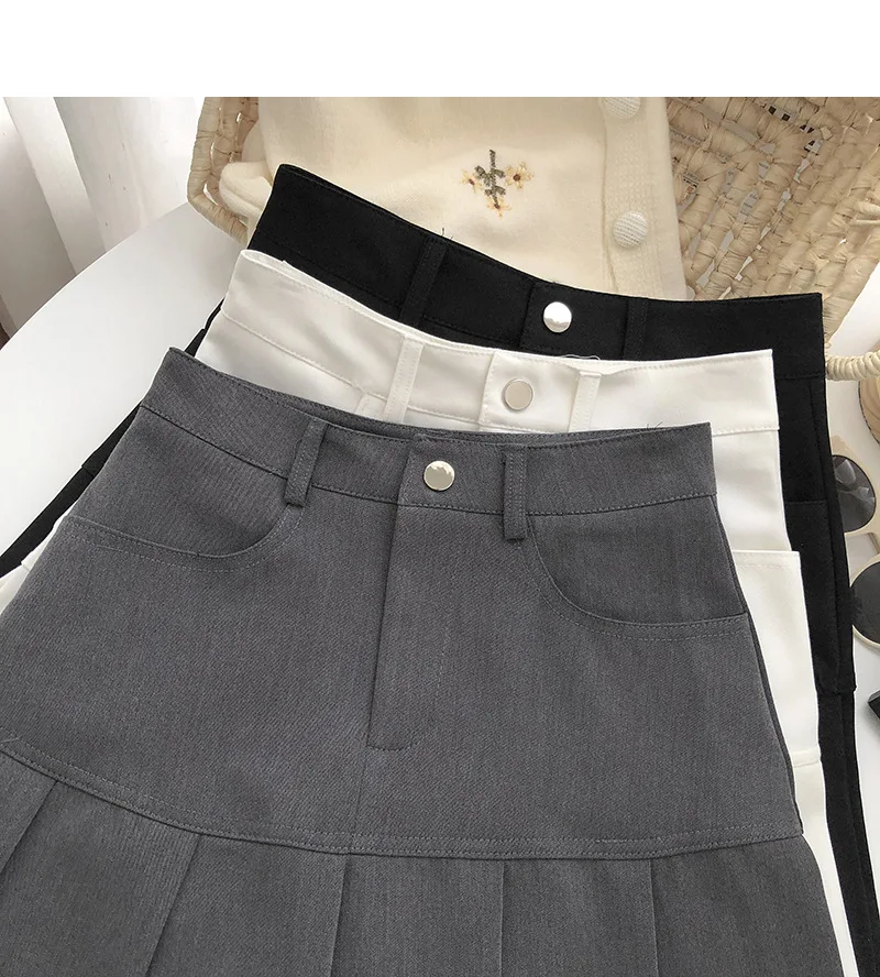 Y2K Vintage High Waist Pleated Skirt Women College Style Uniforms Safety Pants Mini Skirts Woman Korean Street Slim A-Line Skirt