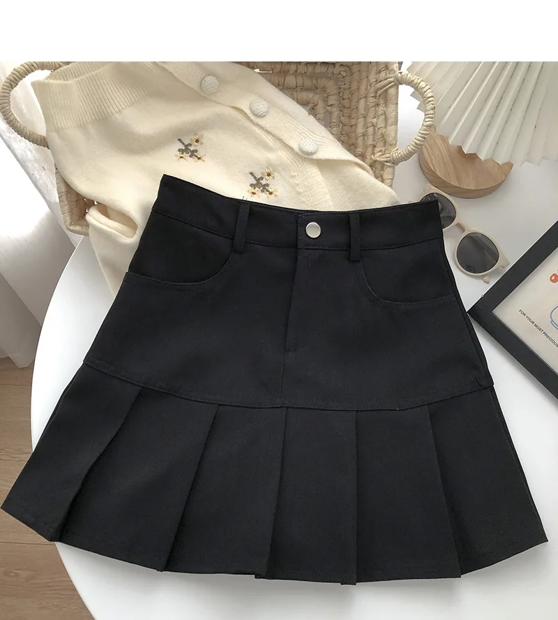 Y2K Vintage High Waist Pleated Skirt Women College Style Uniforms Safety Pants Mini Skirts Woman Korean Street Slim A-Line Skirt