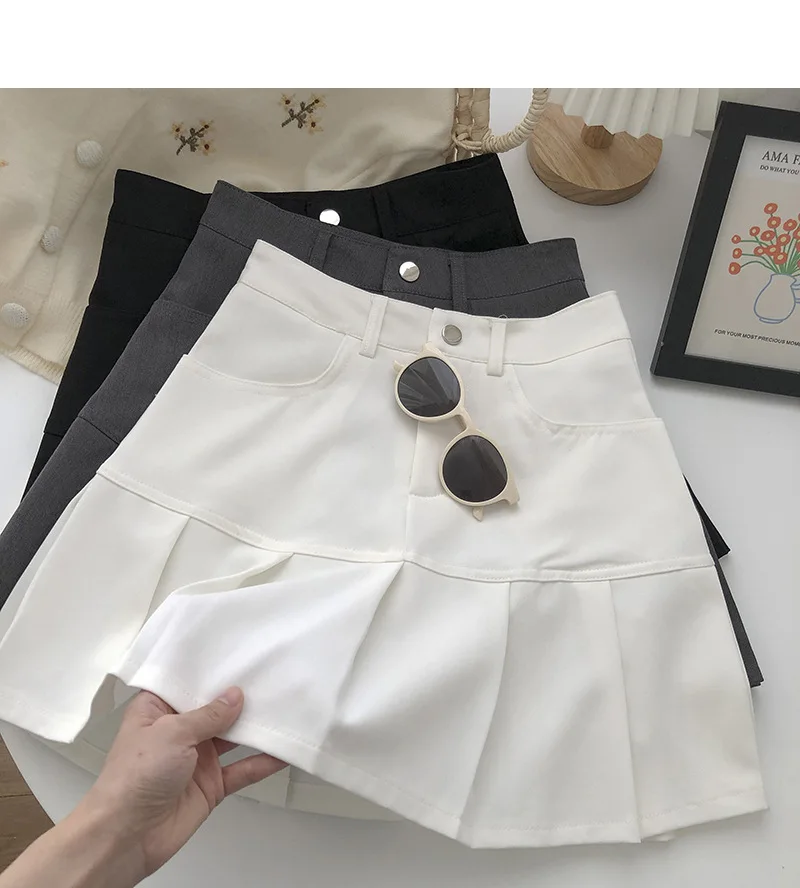 Y2K Vintage High Waist Pleated Skirt Women College Style Uniforms Safety Pants Mini Skirts Woman Korean Street Slim A-Line Skirt