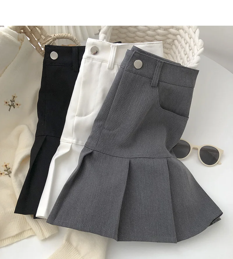 Y2K Vintage High Waist Pleated Skirt Women College Style Uniforms Safety Pants Mini Skirts Woman Korean Street Slim A-Line Skirt