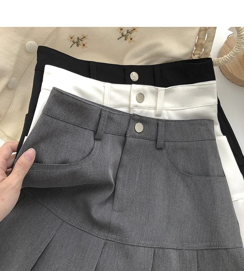 Y2K Vintage High Waist Pleated Skirt Women College Style Uniforms Safety Pants Mini Skirts Woman Korean Street Slim A-Line Skirt