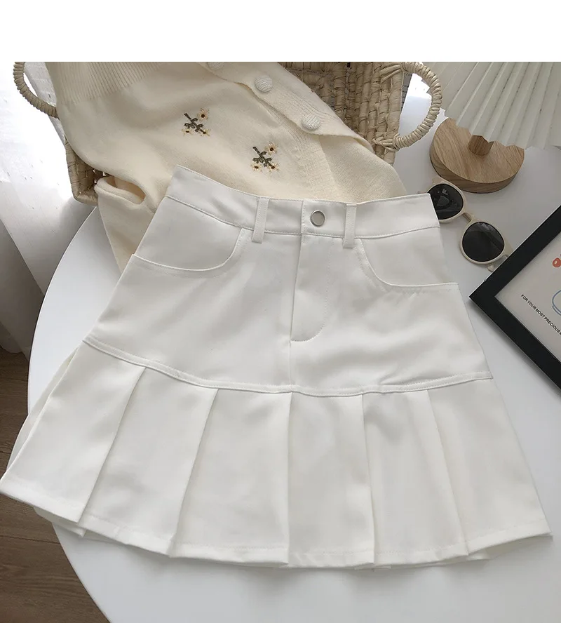 Y2K Vintage High Waist Pleated Skirt Women College Style Uniforms Safety Pants Mini Skirts Woman Korean Street Slim A-Line Skirt