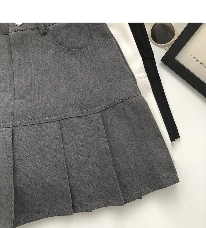 Y2K Vintage High Waist Pleated Skirt Women College Style Uniforms Safety Pants Mini Skirts Woman Korean Street Slim A-Line Skirt