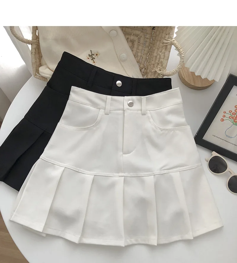 Y2K Vintage High Waist Pleated Skirt Women College Style Uniforms Safety Pants Mini Skirts Woman Korean Street Slim A-Line Skirt