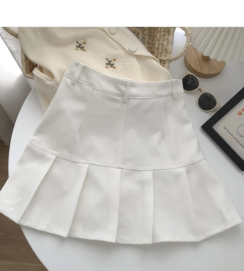 Y2K Vintage High Waist Pleated Skirt Women College Style Uniforms Safety Pants Mini Skirts Woman Korean Street Slim A-Line Skirt