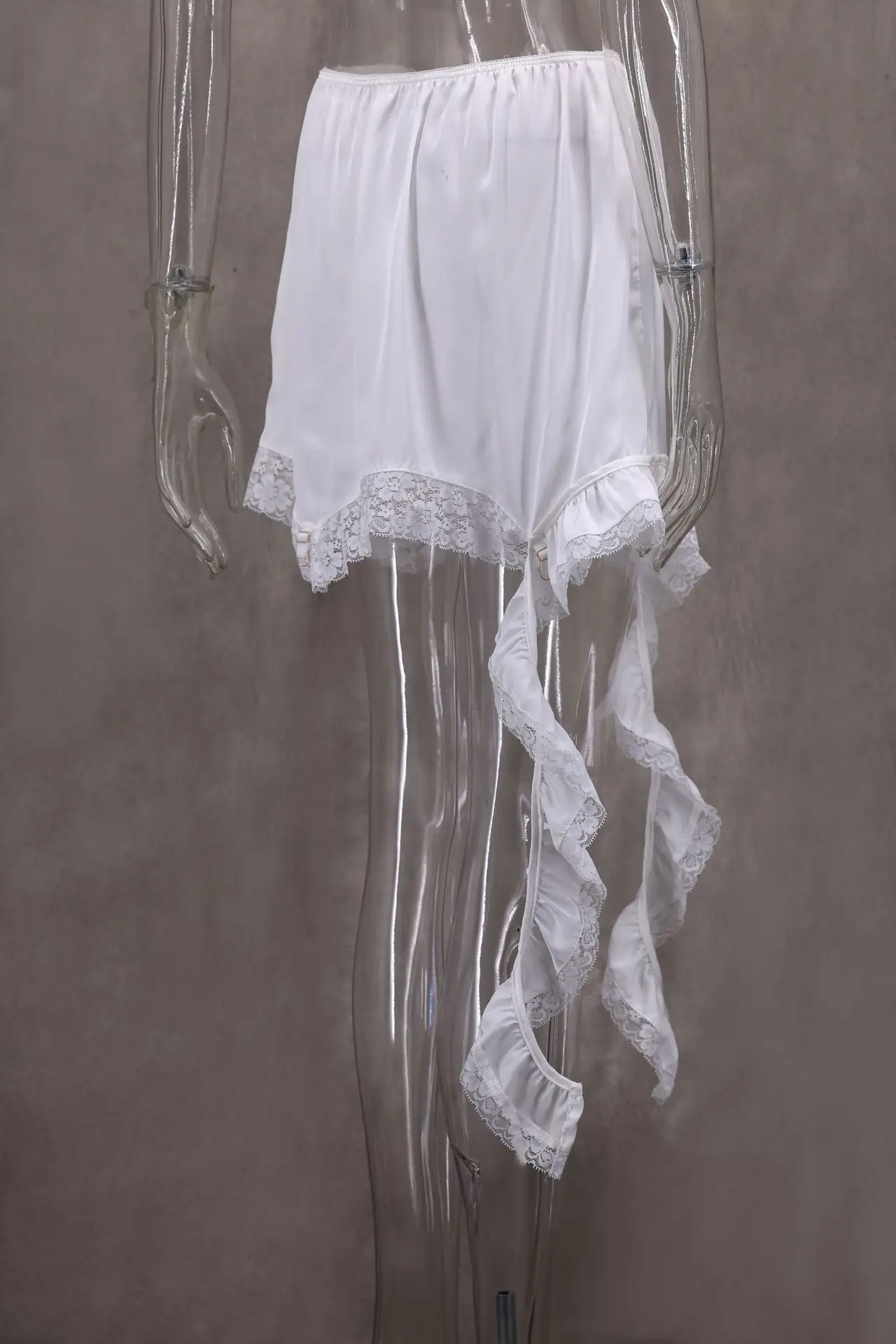 Sexy Lace White Asymmetrical Midi Skirts Street Chic Satin High Waist Slim Skirt Summer Casual Solid Skirt Female 2025