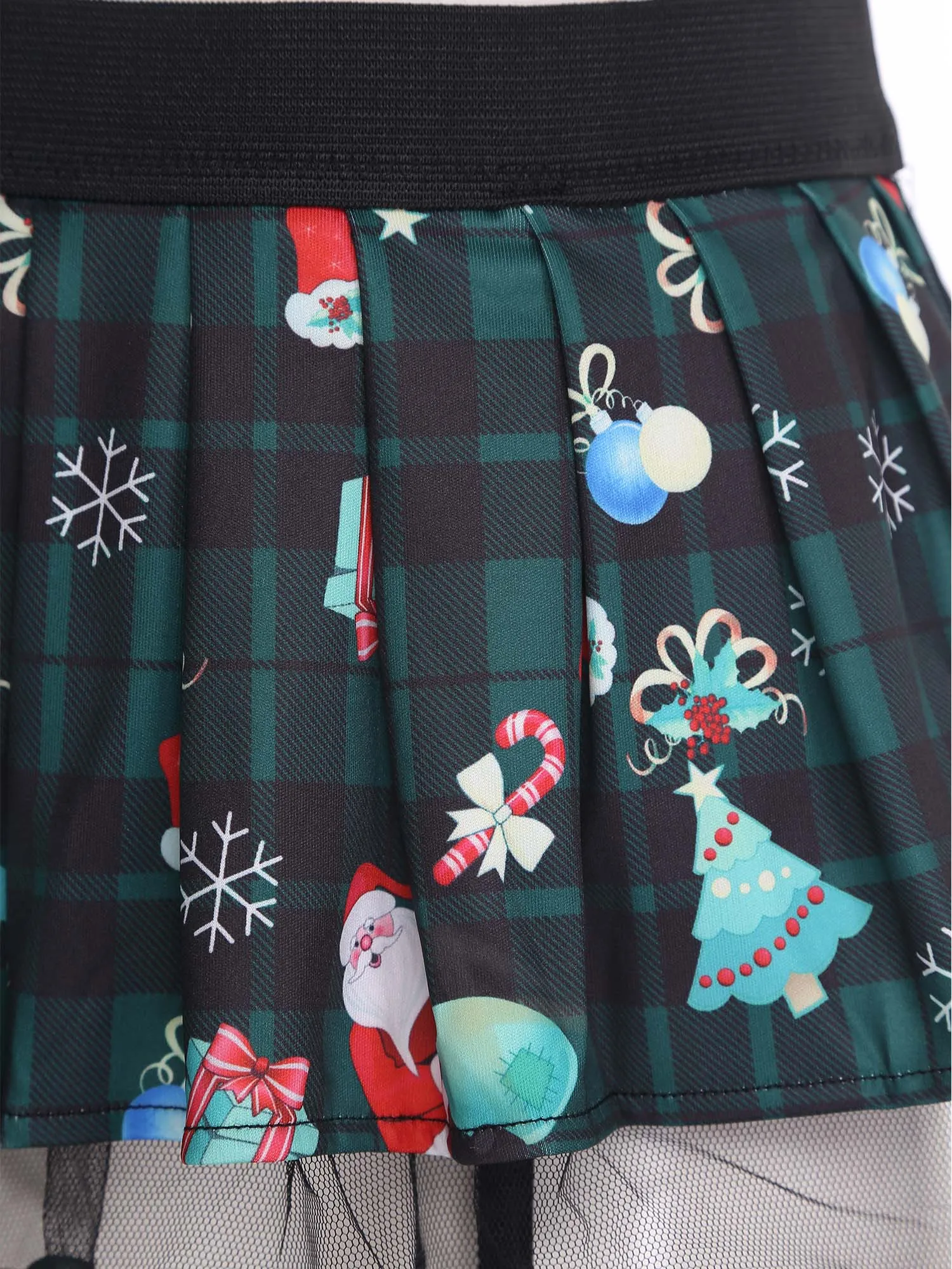 Womens Schoolgirl Role Play Mini Skirt with Garters Pleated Plaid Layer Tulle Lining Elastic Waistband Skirts Nightclub Lingerie