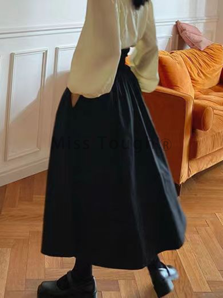 Winter Dark Brown Vintage Skirt Women Harajuku Pocket Elegant Long Skirts Female Korean Fashion Designer Y2k Casual Skirts 2023