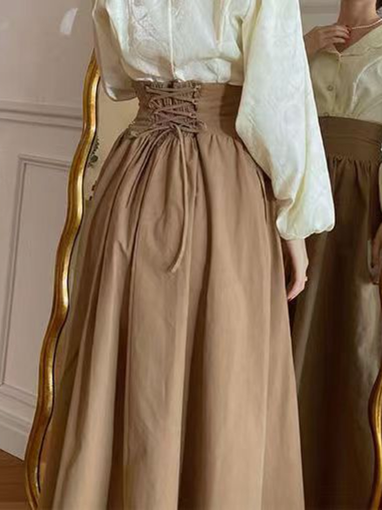 Winter Dark Brown Vintage Skirt Women Harajuku Pocket Elegant Long Skirts Female Korean Fashion Designer Y2k Casual Skirts 2023