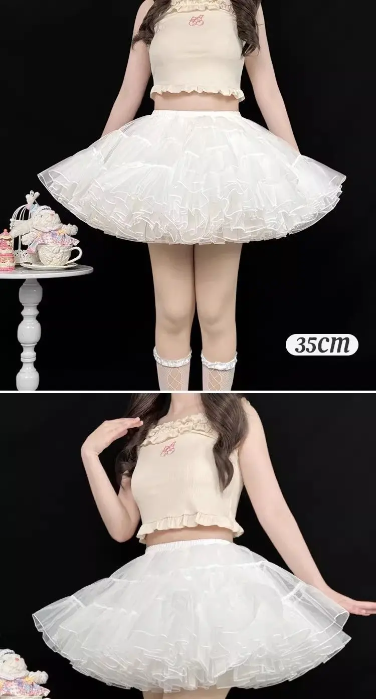 Sweet Lolita Jumper Skirt 35cm Short Length for Cute Look, 4-Layer Soft Tulle Cloud Petticoat, Boneless Support for Kawaii Style