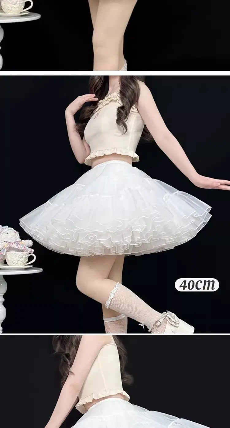 Sweet Lolita Jumper Skirt 35cm Short Length for Cute Look, 4-Layer Soft Tulle Cloud Petticoat, Boneless Support for Kawaii Style