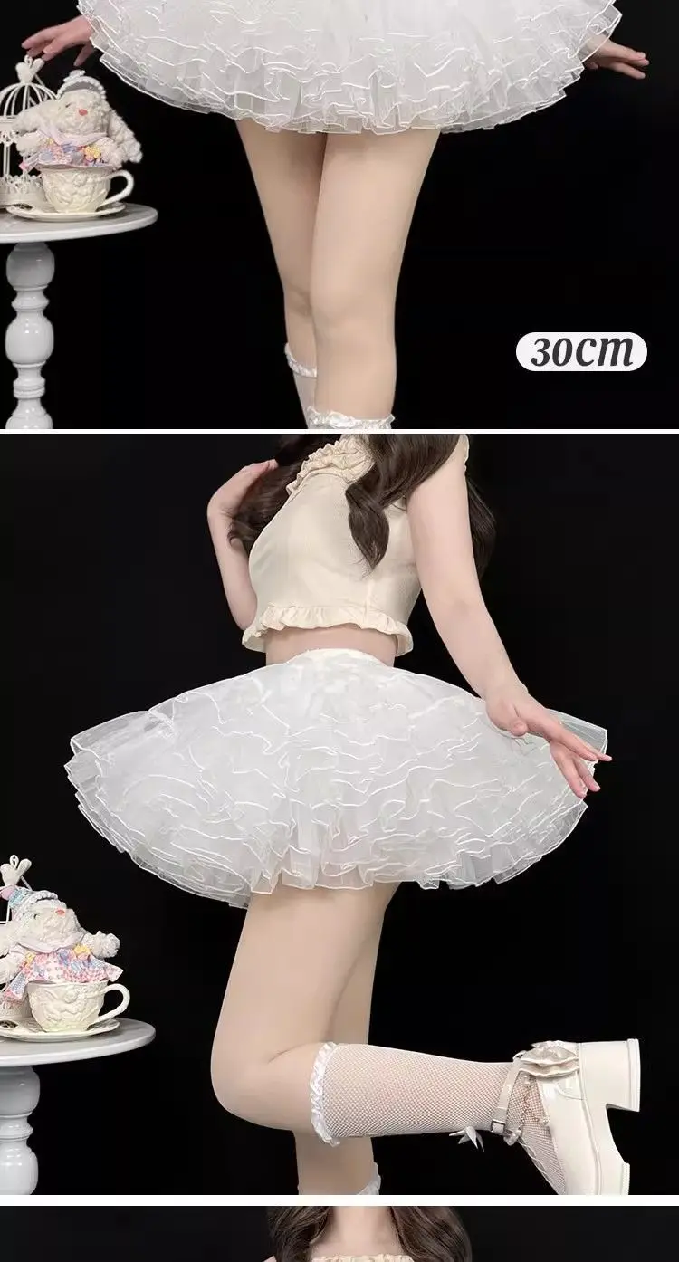 Sweet Lolita Jumper Skirt 35cm Short Length for Cute Look, 4-Layer Soft Tulle Cloud Petticoat, Boneless Support for Kawaii Style