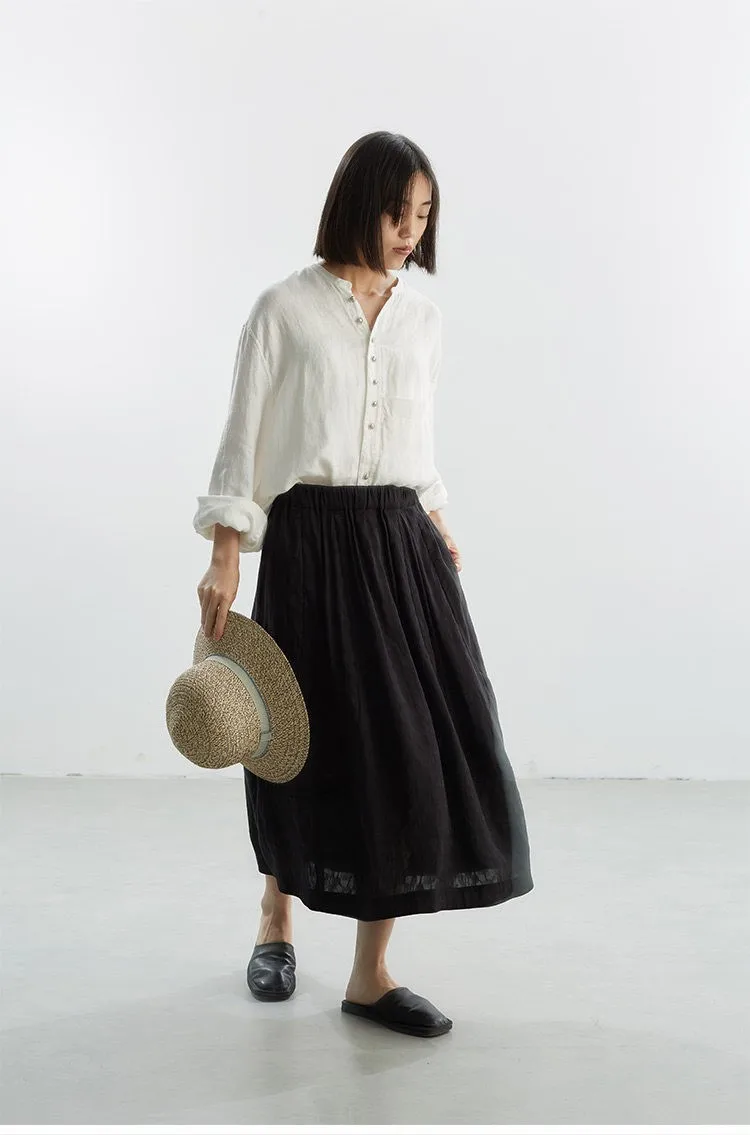 New Chinese Style~Black Bud Skirt, Silk-Linen Jacquard Skirt, 2026 Spring-Summer New Collection