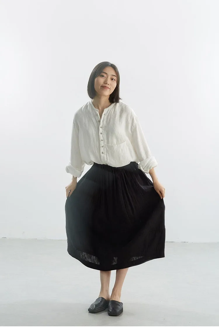 New Chinese Style~Black Bud Skirt, Silk-Linen Jacquard Skirt, 2026 Spring-Summer New Collection
