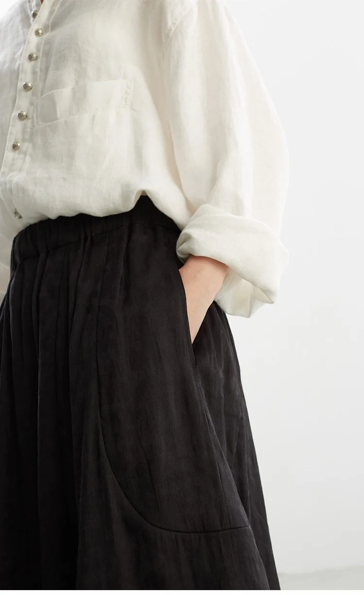 New Chinese Style~Black Bud Skirt, Silk-Linen Jacquard Skirt, 2026 Spring-Summer New Collection