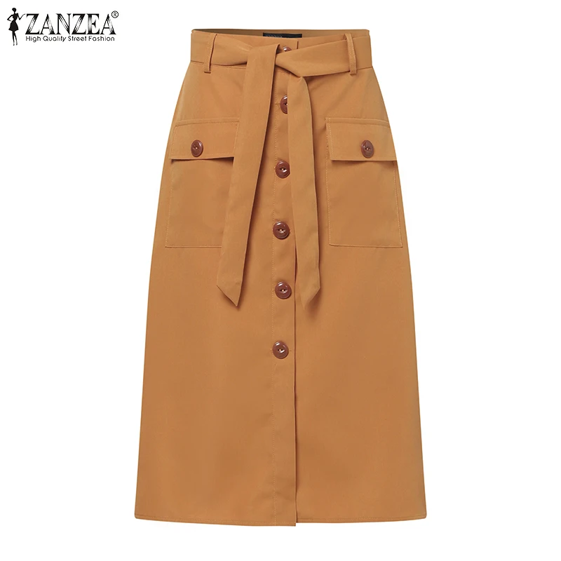 ZANZEA Cargo Skirts Elegant Women Evangelical Faldas Mujer Office Lady High Waist Saias Summer 2024 Casual Buttons Up Jupes
