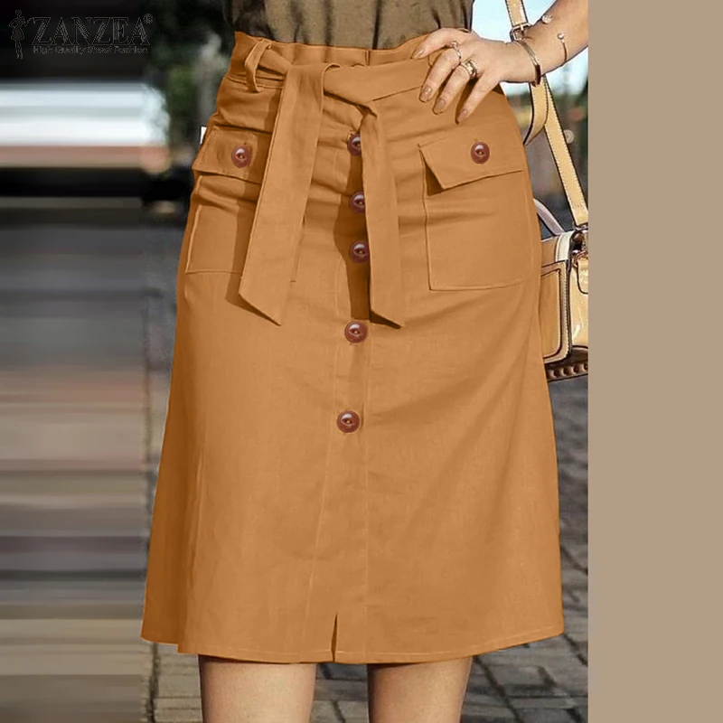 ZANZEA Cargo Skirts Elegant Women Evangelical Faldas Mujer Office Lady High Waist Saias Summer 2024 Casual Buttons Up Jupes