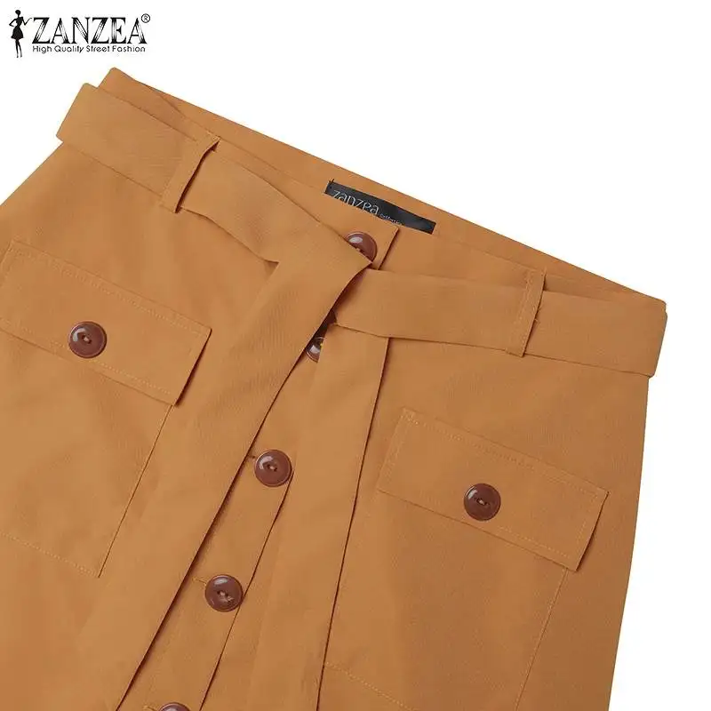 ZANZEA Cargo Skirts Elegant Women Evangelical Faldas Mujer Office Lady High Waist Saias Summer 2024 Casual Buttons Up Jupes