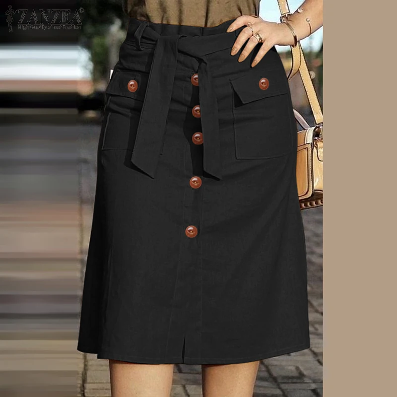ZANZEA Cargo Skirts Elegant Women Evangelical Faldas Mujer Office Lady High Waist Saias Summer 2024 Casual Buttons Up Jupes