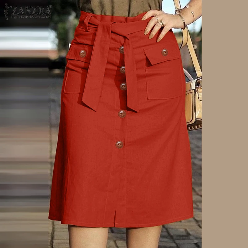 ZANZEA Cargo Skirts Elegant Women Evangelical Faldas Mujer Office Lady High Waist Saias Summer 2024 Casual Buttons Up Jupes