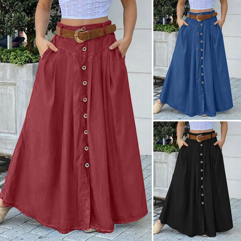 ZANZEA Cargo Skirts Elegant Women Evangelical Faldas Mujer Office Lady High Waist Saias Summer 2024 Casual Buttons Up Jupes