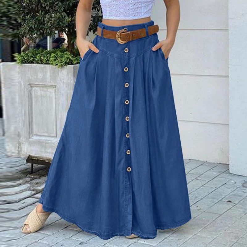 ZANZEA Cargo Skirts Elegant Women Evangelical Faldas Mujer Office Lady High Waist Saias Summer 2024 Casual Buttons Up Jupes